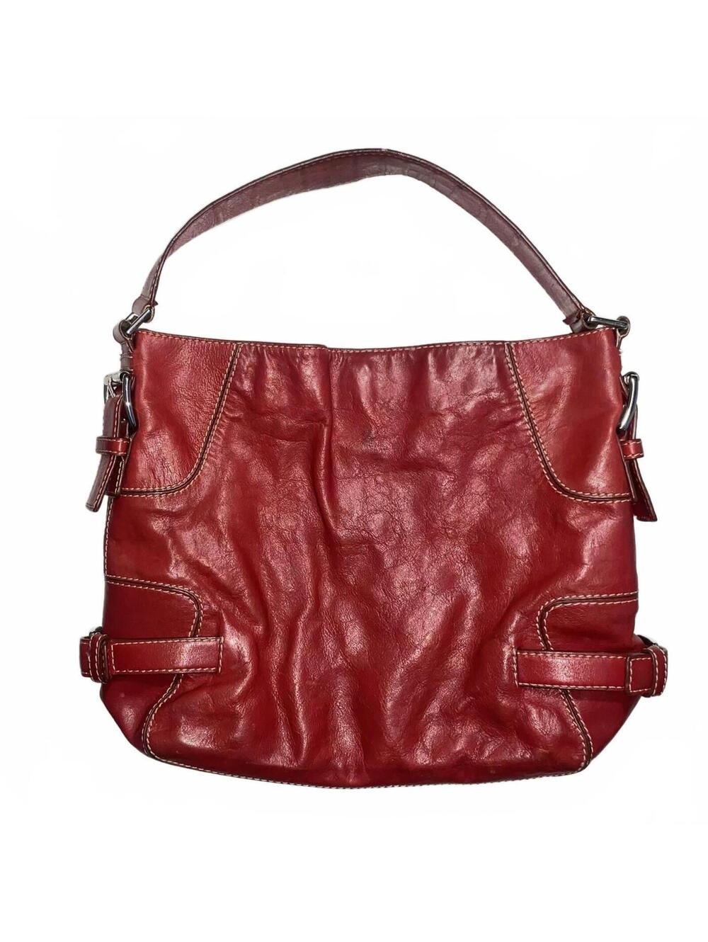 Vintage Y2K Michael Kors Red Leather Shoulder Bag Hobo Purse 2000s Medium